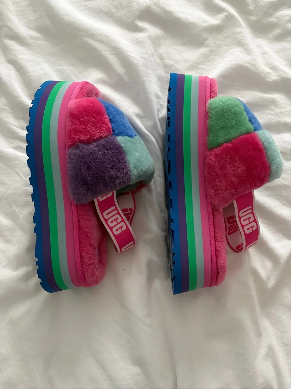 UGG Women’s Multicolor Disco Checkered Platform Slide Size 11 NEW